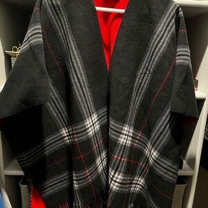 Plaid Fleece Poncho Cape